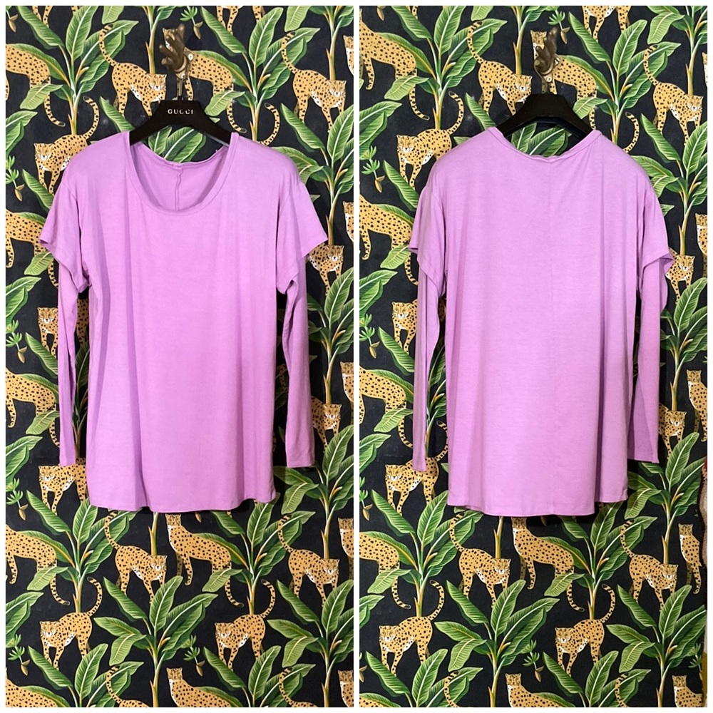 Lauren Moshi Lavender Layered Look Long Sleeve Slub Shirt Relaxed Fit Medium